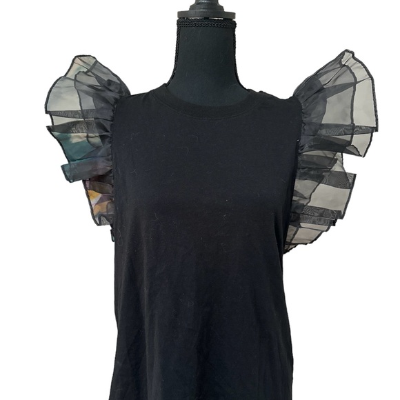 Alice & Olivia black tank with ruffle organza sleeve. Retail $225.  Size L - Picture 11 of 11
